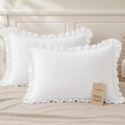 Vista 18 de TOSMO Juego de 2 fundas de almohada 100% lino tamaño estándar, fundas de almohada lavadas a la piedra, cierre de sobre, fundas de almohada suaves