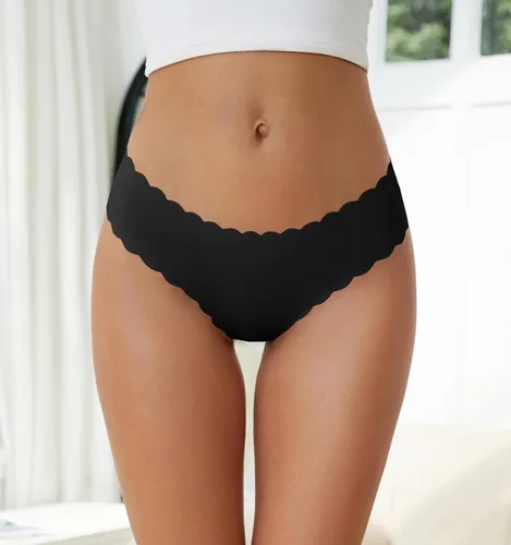 Vista 4 de Tangas sin costuras para mujer, calzones invisibles, con cintura en V, elásticos, transpirables, sin costuras, paquete de 6, S-XL