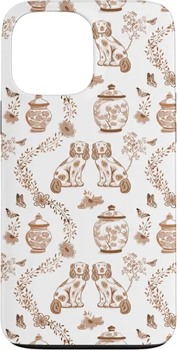Vista 23 de Funda para iPhone XS Max Preppy Marrón y Blanco Toile Chinoiserie Perros y Jengibre