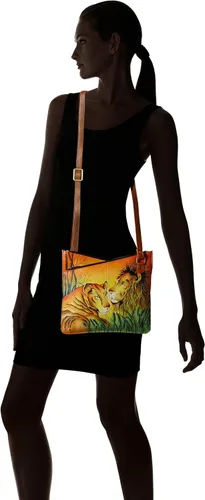 Vista 2 de Anna by Anuschka - Body cruzado multicompartimiento de cuero genuino para mujer, diseño original pintado a mano