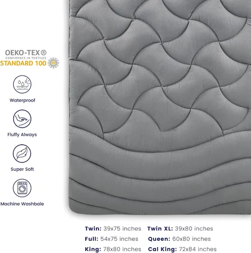 Vista 5 de SLEEP ZONE Protector de colchón impermeable tamaño Twin, almohadilla de colchón para dormitorio universitario, funda de colchón esponjosa, 39 x 75