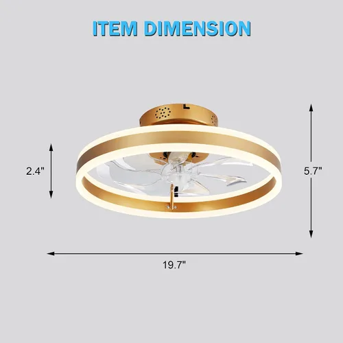 Vista 7 de Ventiladores de techo dorados de 20 pulgadas con luces para dormitorio Oro