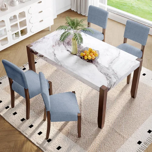Vista 10 de Merax Juego de mesa de comedor de 5 piezas para 4, juego de mesa de cocina de altura de mostrador con una mesa rectangular y 4 sillas acolchadas