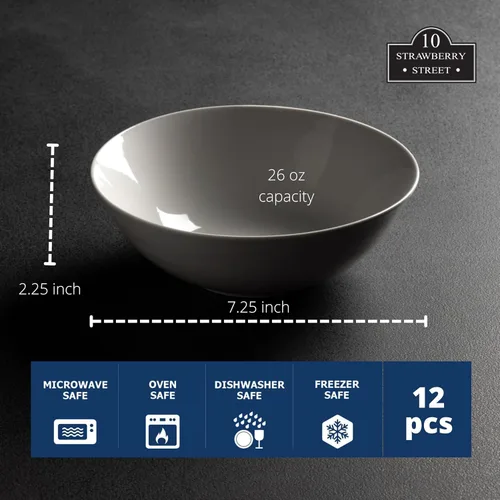 Vista 6 de 10 Strawberry Street 7" Catering Coupe - Cuenco para cereales, juego de 12, color blanco