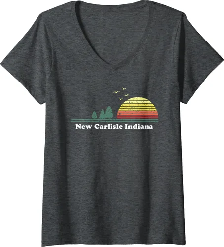 Vista 4 de Camiseta vintage para mujer Carlisle, Indiana Sunset Souvenir Print V-cuello