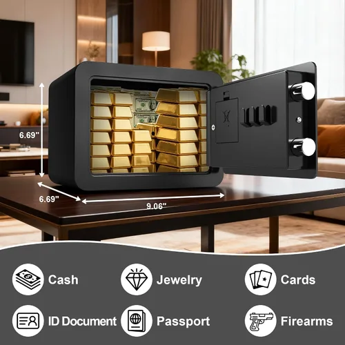 Vista 2 de Cajas fuertes pequeñas para el hogar, caja fuerte pequeña mini con ranura para monedas, cajas fuertes personales para dinero, efectivo, documentos