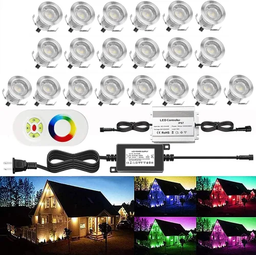 Vista 62 de Kits de luces LED empotrables para cubierta con carcasa protectora, iluminación LED de paisaje al aire libre IP67 impermeable, CC 12 V de bajo Azul