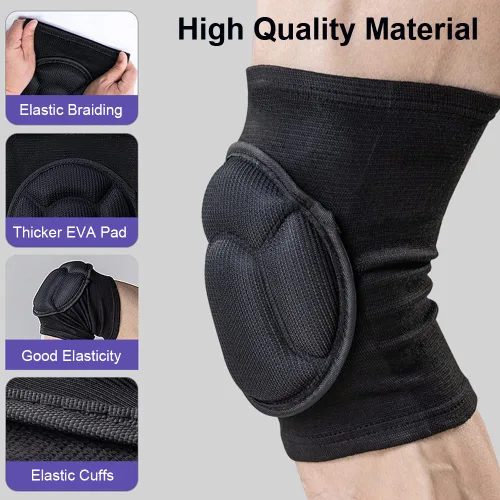 Vista 5 de Rodilleras para mujeres y hombres, rodilleras de baloncesto, voleibol, rodilleras para mujeres y hombres, rodilleras de lucha libre, equipo de Negro