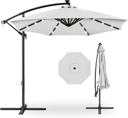 Vista 9 de Best Choice Products Sombrilla de Patio de Mercado Colgante Descentrada con LED Solar de 10 pies para Patio Trasero, Junto a la Piscina, Césped