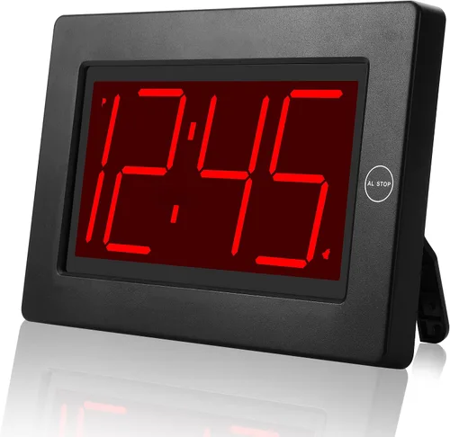 Vista 9 de KWANWA Reloj Despertador, Reloj de Pared, Reloj Digital, Pantalla LED de 3 Pulgadas, Funciona con Pilas, Brillo Ajustable, Modo Nocturno Automático