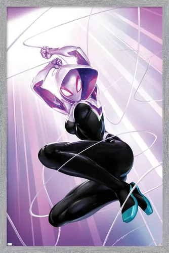 Vista 16 de Marvel Comics Ghost Spider - Póster de pared #1, 22.4 pulgadas de largo x 14.7 pulgadas de ancho, versión enmarcada de madera de granero