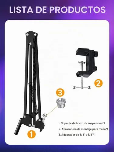 Vista 6 de SUNMON - Soporte y brazo de micrófono SoloCast, brazo de suspensión ajustable, brazo de tijera, compatible con HyperX SoloCast 2 & 1 Micrófono