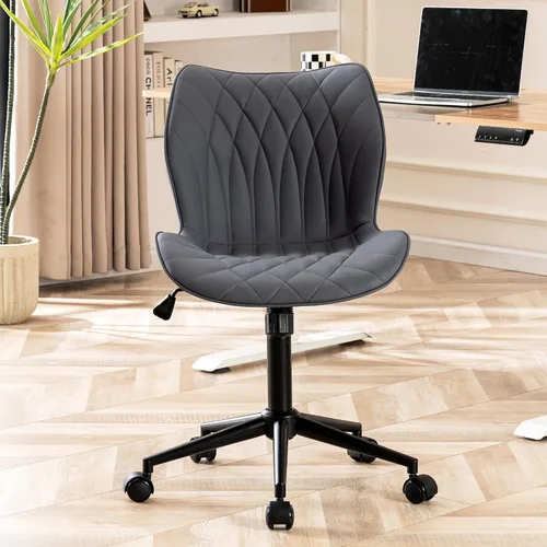 Vista 11 de YOUNUOKE - Silla de escritorio sin brazos con ruedas, sillas de oficina en casa, color verde aguacate PU Leather Comfy Task Chair with Wheels