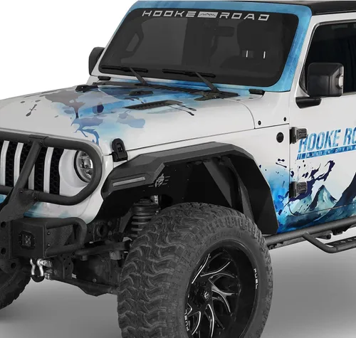 Vista 4 de Hooke Road Gladiator JT - Guardabarros planos, guardabarros delanteros y traseros resistentes con luces LED intermitentes para camionetas Jeep
