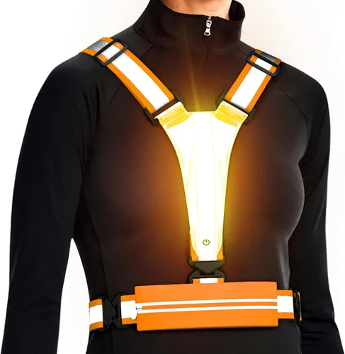 Vista 8 de Ylzzrs Chaleco reflectante LED para correr, chaleco de correr recargable por USB, soporte para teléfono para corredores, caminatas nocturnas, 6-11