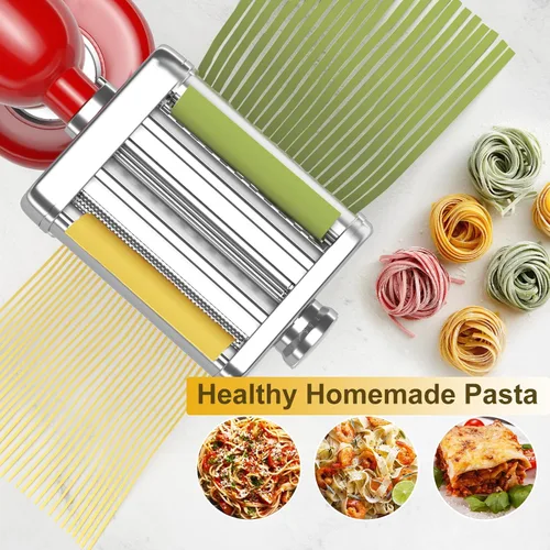 Vista 2 de Accesorio de pasta 3 en 1 para batidora de pie KitchenAid, máquina de pasta con rodillo de pasta, cortador de espaguetis y fettuccine, construcción