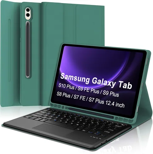 Vista 10 de Funda de teclado para Samsung Galaxy Tab S7 FE (5G)/S8 Plus/S7 Plus de 12.4 pulgadas Teclado Bluetooth magnético desmontable Funda protectora