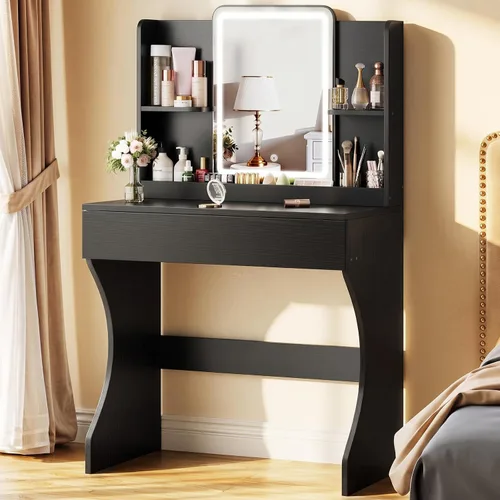 Vista 7 de Driftalia - Escritorio pequeño negro con espejo y 3 luces ajustables
