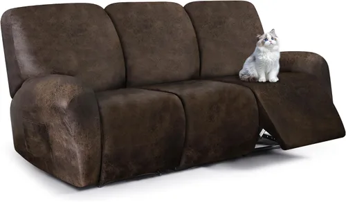 Vista 64 de ANARACHON Fundas para sillas reclinables con aspecto de cuero, funda elástica de 4 piezas, funda suave para silla reclinable, protector de muebles