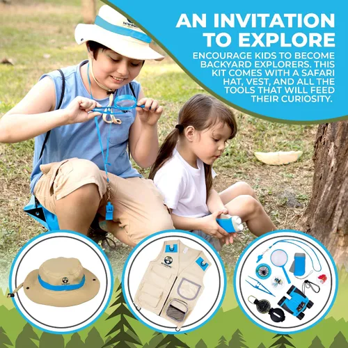 Vista 2 de Kit de explorador para niños con chaleco y sombrero de safari para niños de 7 a 12 años - Disfraz de safari y disfraz de guardián de zoológico