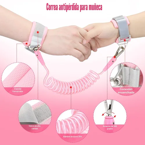 Vista 4 de Correa para niños pequeños, arnés de seguridad para caminar y muñeca antipérdida para niñas/niños de viaje (rosa)