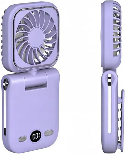 Vista 6 de Mini ventilador de mano portátil recargable con clip de mano personal con pantalla LED, funciona con batería de bolsillo, ventilador pequeño Azul