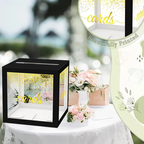 Vista 6 de WNINK Caja transparente para tarjetas de regalo, caja de recepción de tarjetas para cumpleaños, boda, compromiso, despedida de soltera o baby