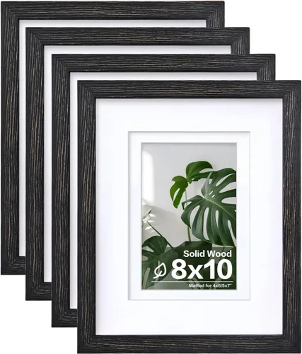 Vista 73 de Egofine - Juego de 4 portarretratos A4 de madera maciza y cubierta de plexiglás de 4 x 6/6 x 8 pulgadas con paspartú o A4 sin paspartú, para mesa