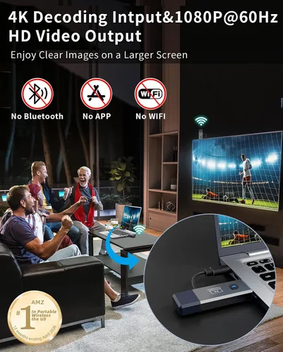 Vista 3 de Transmisor y receptor HDMI inalámbrico Extensor de 328 pies/328.1 ft Entrada de decodificación 4K Salida 1080P Plug & Play Portátil 2.4G/5.8G