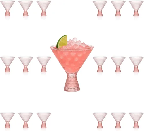Vista 6 de LEMONSODA Hobnail Copas de Martini Rosa/Transparente Copas de Cóctel Vintage (9oz) para Martini, Cóctel, Margarita, Cosmopolitan, Manhattan