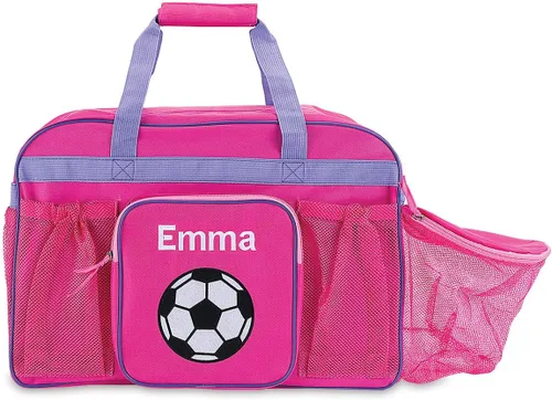 Vista 6 de Lillian Vernon Bolsa de lona de fútbol personalizada para niños, equipo deportivo y de viaje con compartimento para pelotas y botellas de agua