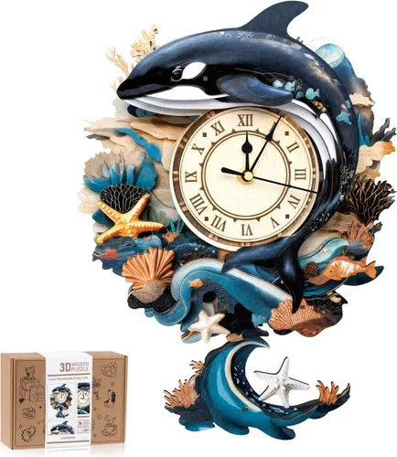 Vista 23 de Rompecabezas de madera 3D para adultos, kit de modelo de reloj de águila calva con péndulo, rompecabezas 3D para adultos, kit de reloj de pared DIY