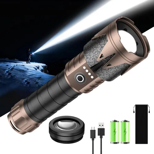 Vista 13 de SKYFIRE Linternas recargables de alto lúmenes con lente de ignición, linterna táctica súper brillante de 5000, con zoom, 6 modos, linterna