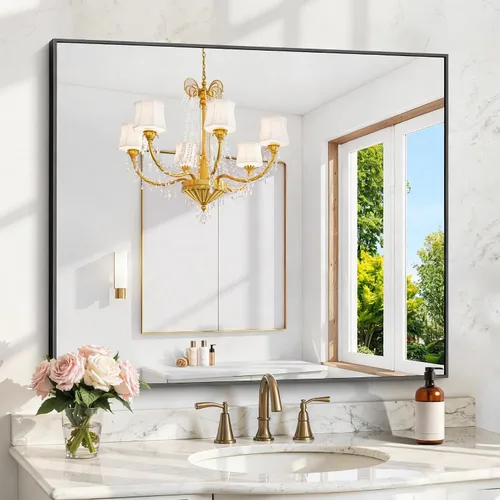 Vista 35 de KOCUUY Espejo de baño negro, espejo rectangular de 24 x 18 pulgadas para sobre el fregadero, espejo de pared decorativo moderno para dormitorio