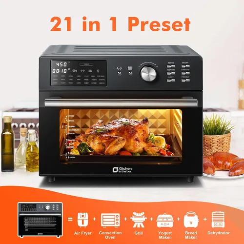 Vista 2 de Kitchen in the box Combo de Horno Tostador y Freidora de Aire Extra Grande de 32QT, Horno Tostador de Convección de Encimera 21-en-1 con Rotisserie