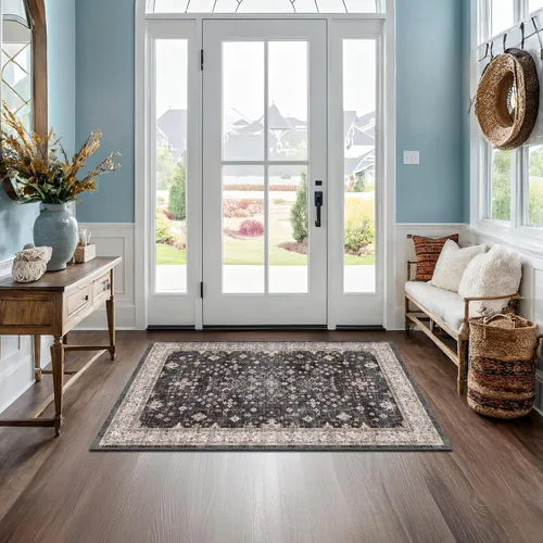 Vista 159 de Hazo Haus – Alfombra pequeña para entrada, cocina o baño, antideslizante con base de goma, resistente a las manchas y a la decoloración, diseño