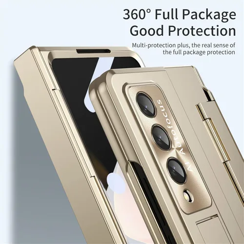 Vista 4 de Funda para Samsung Galaxy Z Fold 4 con protección de bisagra plana, funda delgada para teléfono de PC todo incluido, protector de pantalla