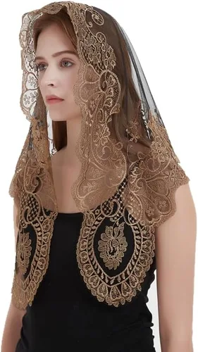 Vista 3 de Triángulo bordado velo católico para mujeres que cubre la cabeza Español Lace Mantilla