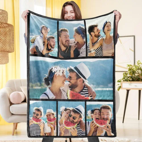 Vista 7 de VEELU Manta personalizada con imagen, mantas de fotos personalizadas con imagen, manta para el día de la madre para mamá papá, regalos
