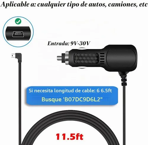 Vista 6 de Cargador de cámara de salpicadero, cable de alimentación de mini USB Dash