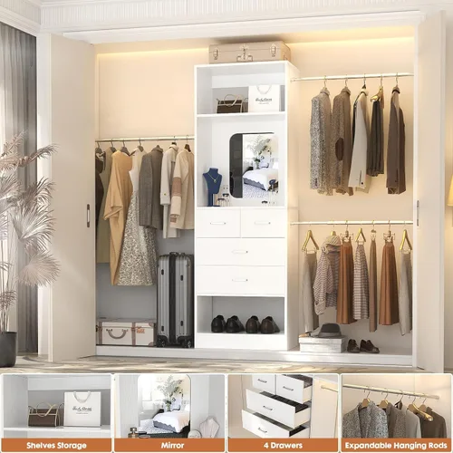 Vista 2 de Unikito Organizador de armario de 48 pulgadas de ancho a 96 pulgadas de ancho, kit de inicio de sistemas de walk-in closet de 8 pies con torre de 25