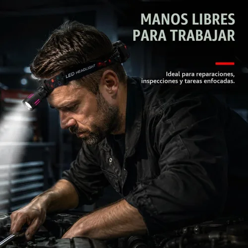 Vista 7 de Linterna frontal recargable 150000LM lámpara de cabeza brillante, 40H Cable Tipo-C linterna frontal ajustable para exteriores, 4 modos de luces