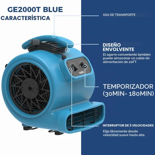 Vista 2 de ALORAIR GE2000T - Ventilador de secado de suelo de 3 velocidades, ventilador de 5 ángulos