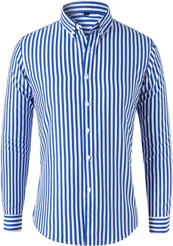 Vista 10 de Camisas de vestir a rayas con botones para hombre, manga larga, ajuste regular, solapa, vertical, a rayas
