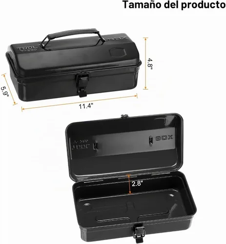 Vista 2 de HARFINGTON Caja de Herramientas 11.4" Caja de Herramientas de Acero Portátil Estilo Techo de Cadera con Cierre de Pestillo de Metal Cofre de Negro