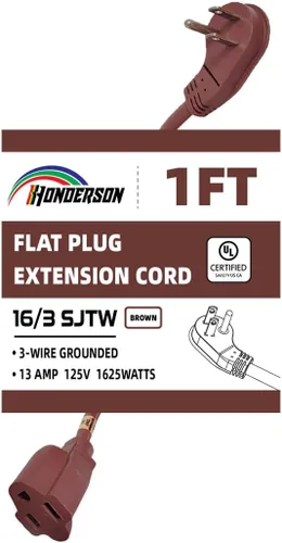 Vista 31 de Cable de extensión de enchufe plano para interiores, certificación UL, calibre 14, 3 pies, negro, 3 clavijas, resistente, cable de alimentación SJTW