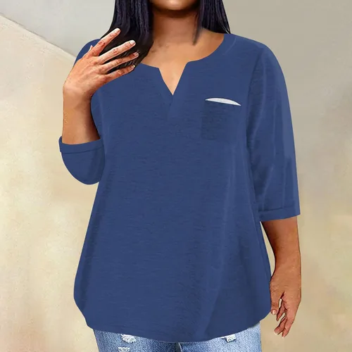 Vista 4 de Workout Tops for Women Printed Plus Size Pullover Tops Scoop Neck 34 Sleeve Outfit Casual Loose T Shirts