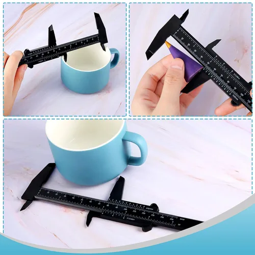 Vista 3 de Flutesan Mini pinza de plástico de 6 pulgadas/5.906 in, herramienta de medición de doble escala, pinza de vernier rectangular, regla de lectura