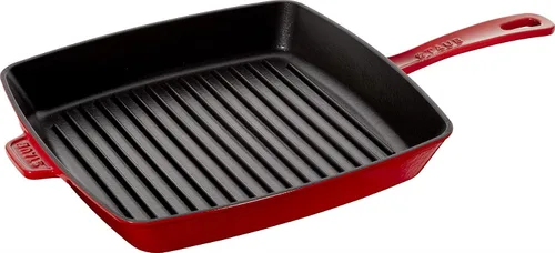 Vista 8 de Staub American Grill - Sartén de hierro fundido para cocinas de inducción, 10.2 in, color rojo cereza