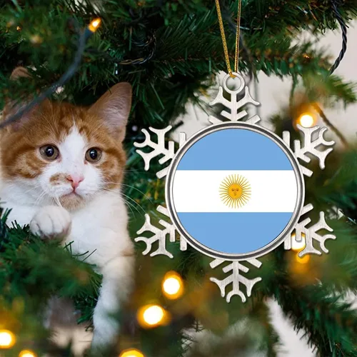 Vista 4 de Adornos colgantes para árbol de Navidad de Argentina, bandera de Argentina, copo de nieve de metal, colgante para árbol de Navidad, recuerdo